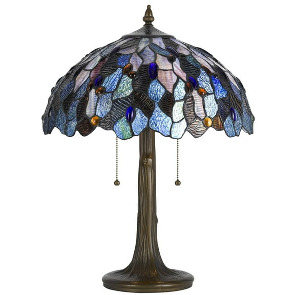 2 Bulb Tiffany Floor Lamp with Mosaic Design Shade, Multicolor- Saltoro Sherpi