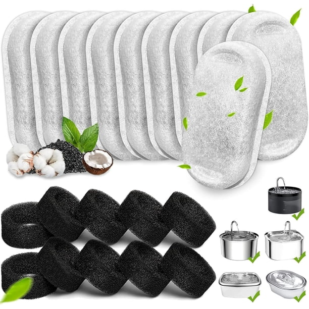 Paquete de 20 Filtros de Agua para Gatos Fountain, Filtros de Repuesto para Fuente de Gato de Acero Inoxidable 108oz/3.2L y 67oz/2L con Flujo de Agua Ajustable para Mascotas Fountain, Filtros de Agua