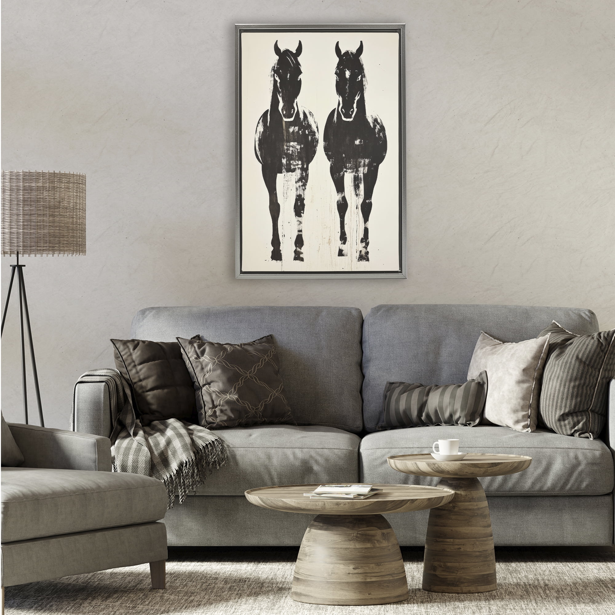 Stupell Industries Silhouetted Horse Couple Gray Framed Floater Canvas Wall Art, design by Petal Prints Design