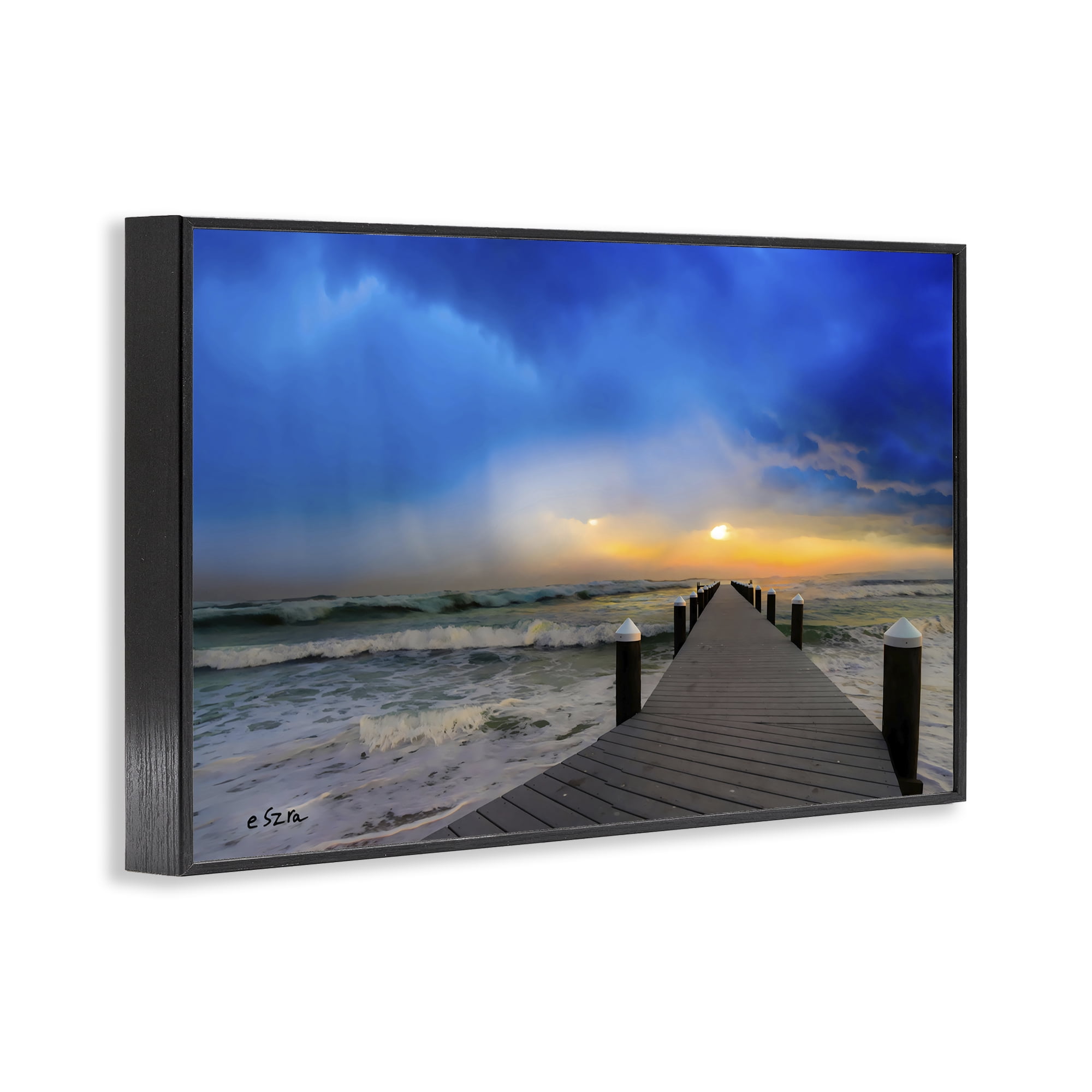 Stupell Industries Sun Breaking Over Sea Pier Black Framed Giclee Art, design by Eszra Tanner