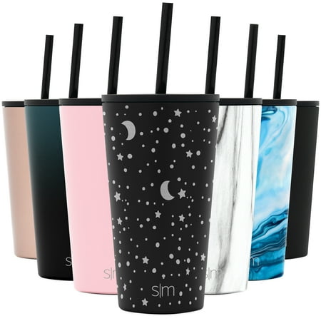 Simple Modern 16 oz Classic Tumbler with Straw & Flip Lid - 18/8 Stainless Steel Water Bottle Design: Lunar