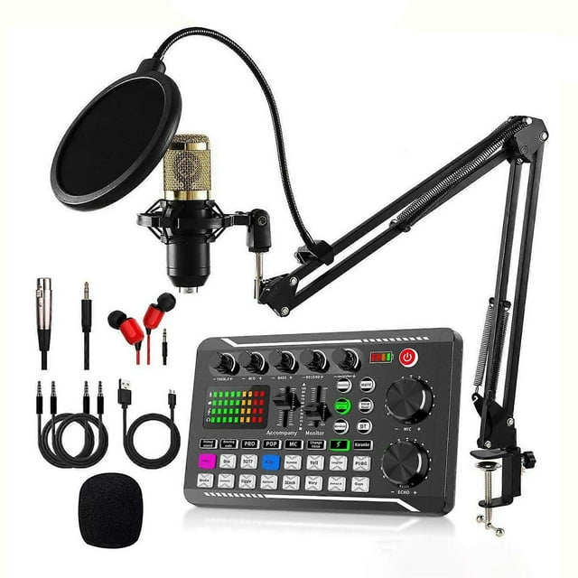 F998 Live Sound Card & BM800 Condenser Mic Kit Podcast Equipment for Streaming Podcasting