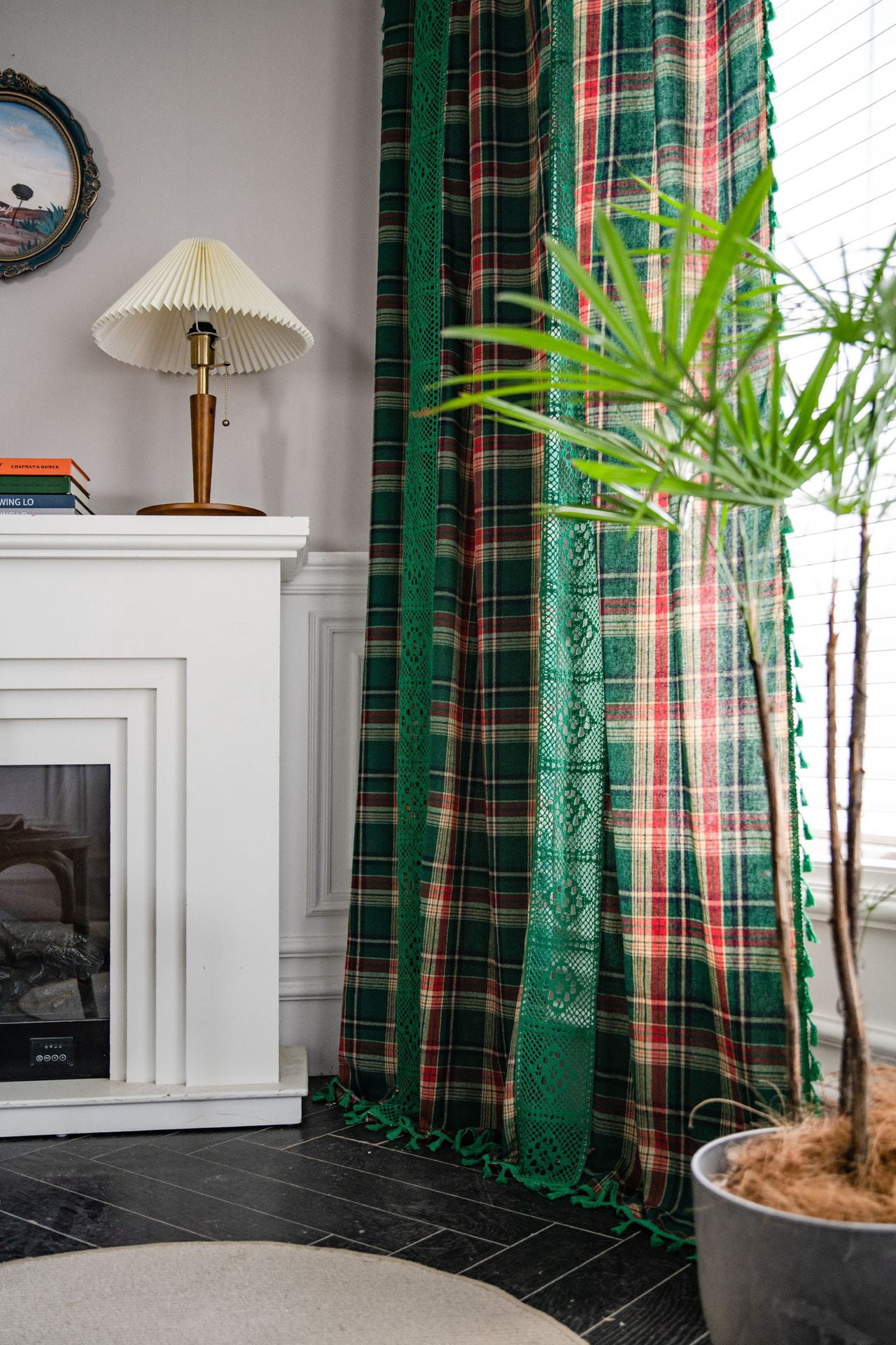 Boho Curtains Plaids for Bedroom, Semi Blackout Linen Farmhouse Tassels Window Treatment Bohemian Drape, Rod Pocket 1 Panel