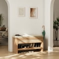 thumbnail image 3 of 32" Shoe Bench with Storage Drawer, Farmhouse Entryway Bench with Linen Seat Cushion & Shelf, Wooden Shoe Rack Organizer for Hallway, Living Room, Bedroom, 3 of 7