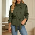 thumbnail image 3 of TGSLY Women's Fall High Collar Trench Coat Lightweight Double Breasted Short Jacket with Pockets Casual Solid Color Tab Cuff Long Sleeve Coat with Belt S, 3 of 8