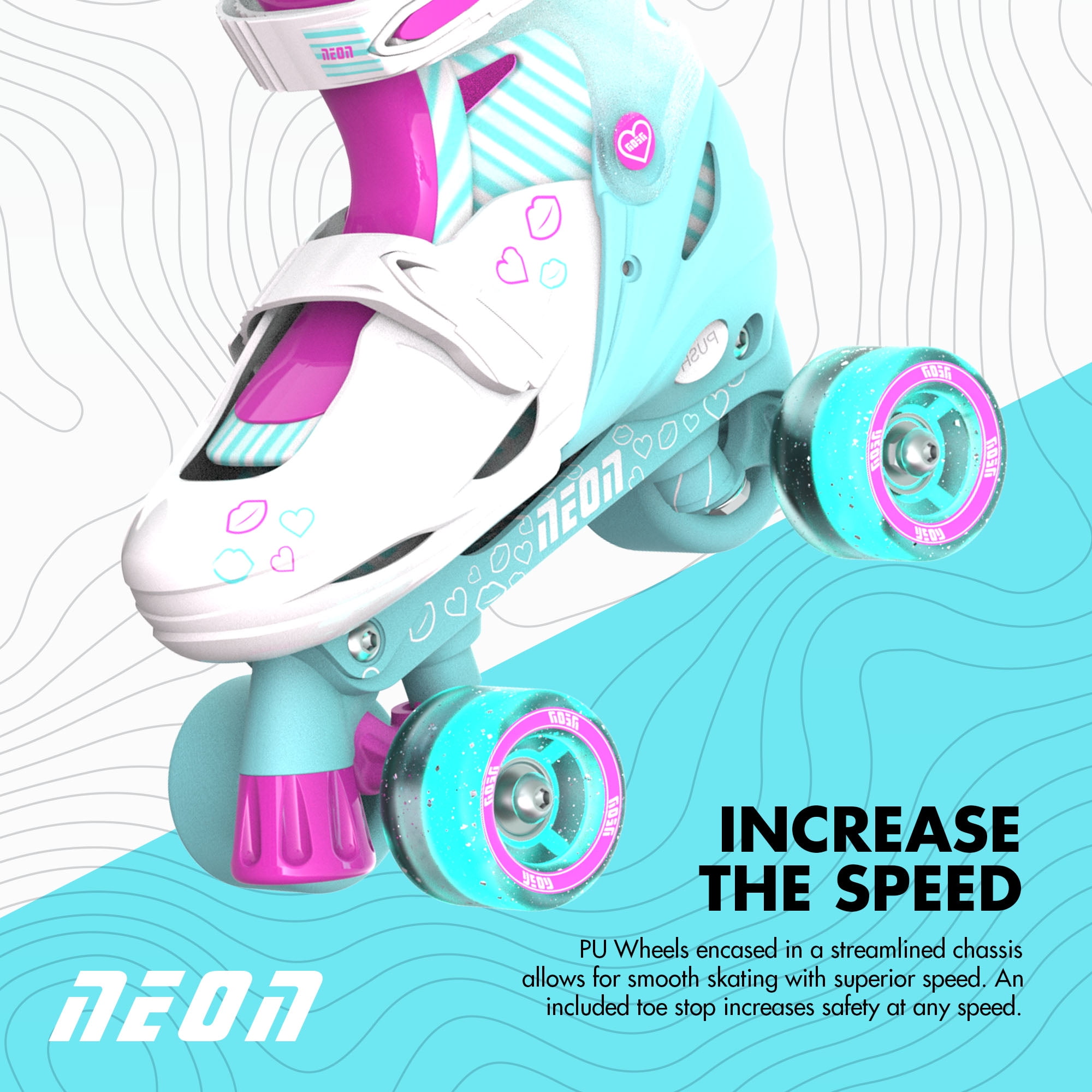 Yvolution Neon Quad Teal Pink 3-6 Adjustable Size