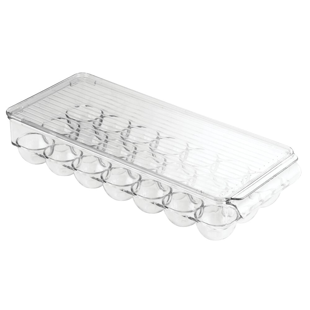 iDesign Clear Plastic Egg Holder for Fridge with Lid - 21 Egg Storage Container Organizer Bin, 2-Pack