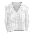thumbnail image 2 of Sleeveless Women V-neck Knit Crop Sweater Vest Casual Argyle Knit Vest, 2 of 5