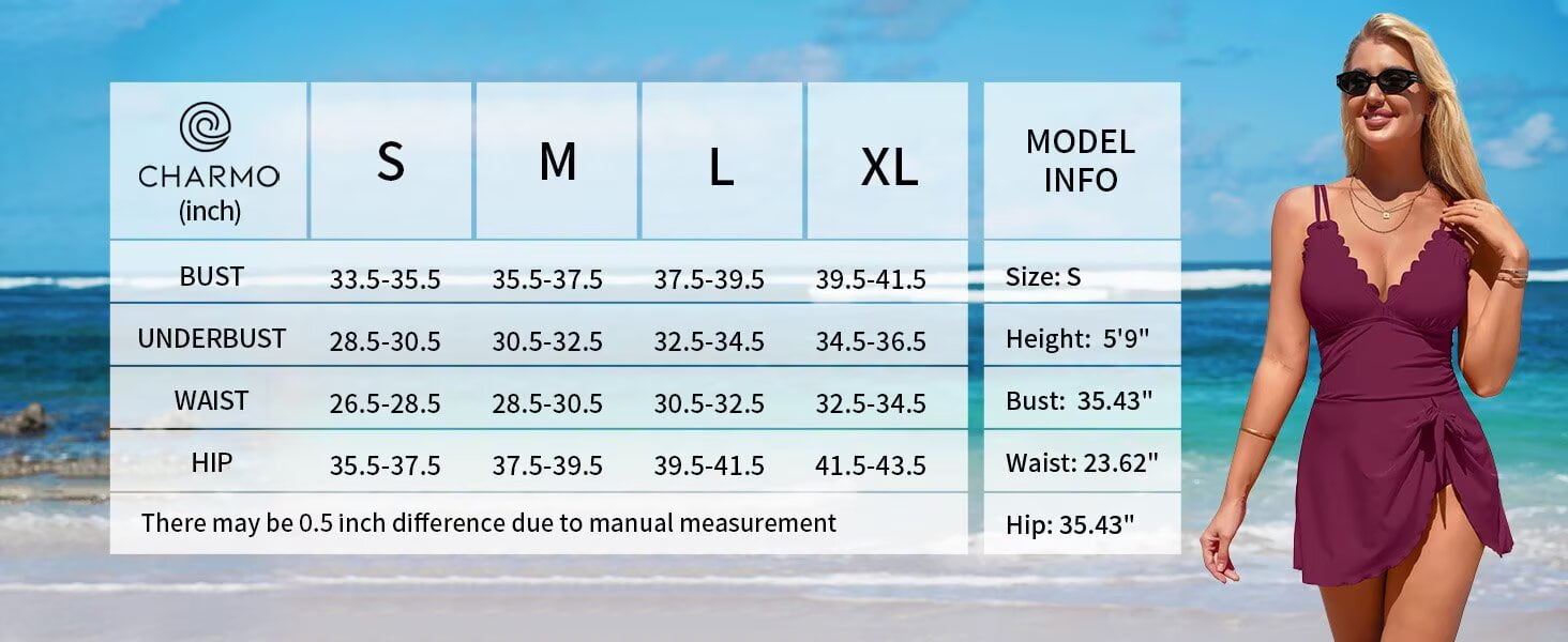 Asoul One Piece Swimdress Swimsuits for Womens Scalloped Tummy Control Swim Dress Tie Knot Skirt Bathing Suit