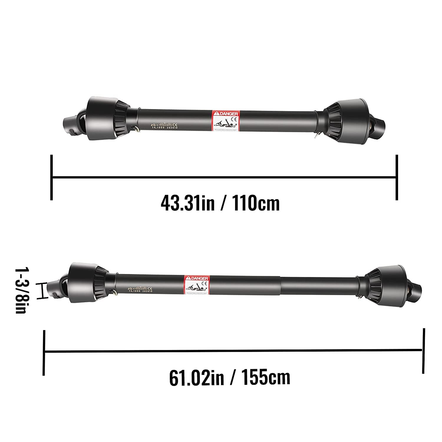 VEVORBrand PTO Shaft, 1-3/8" PTO Drive Shaft, 6 Spline Tractor, Round Implement Ends PTO Driveline Shaft, Series 4 Tractor PTO Shaft, 43"-61" Brush Hog PTO Shaft Black, for Finish Mower, Rotary Cutter