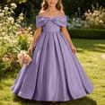 thumbnail image 6 of Kukoosong Girls Off Shoulder Big Bow Satin Maxi Dress, Flared Long Skirt Evening Maxi Dress, A-Line Puffy Floor Length Princess Gown for Flower Girl Wedding, Birthday Party, 6 of 7