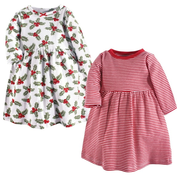 Luvable Friends Hudson Baby Long-Sleeve Dresses 2pk, Red Stripe, 0-3M