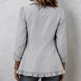 thumbnail image 3 of Cmtiyu Ruffled Trim Jackets for Women Long Sleeve Laple Double Button Striped Open Fron Jacket Casual Fall Outerwear Jacket Tops Gray S-3XL, 3 of 4