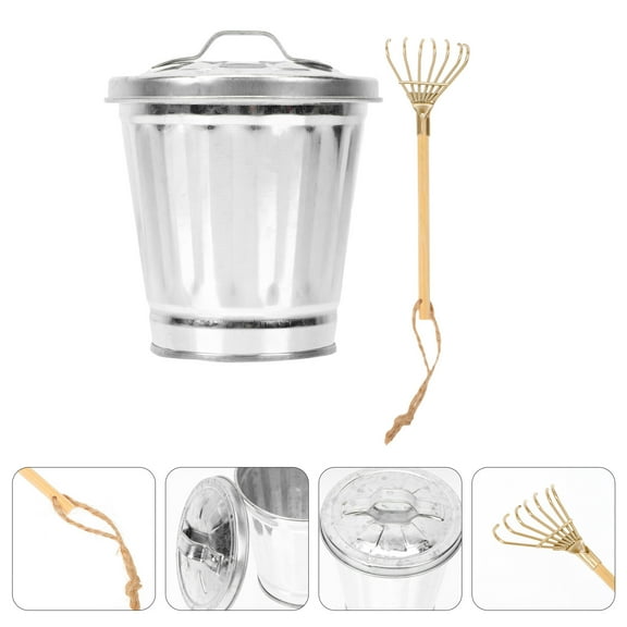 HEMOTON Table Trash Can Retro Decor Small Garbage with Lid Cans Golden