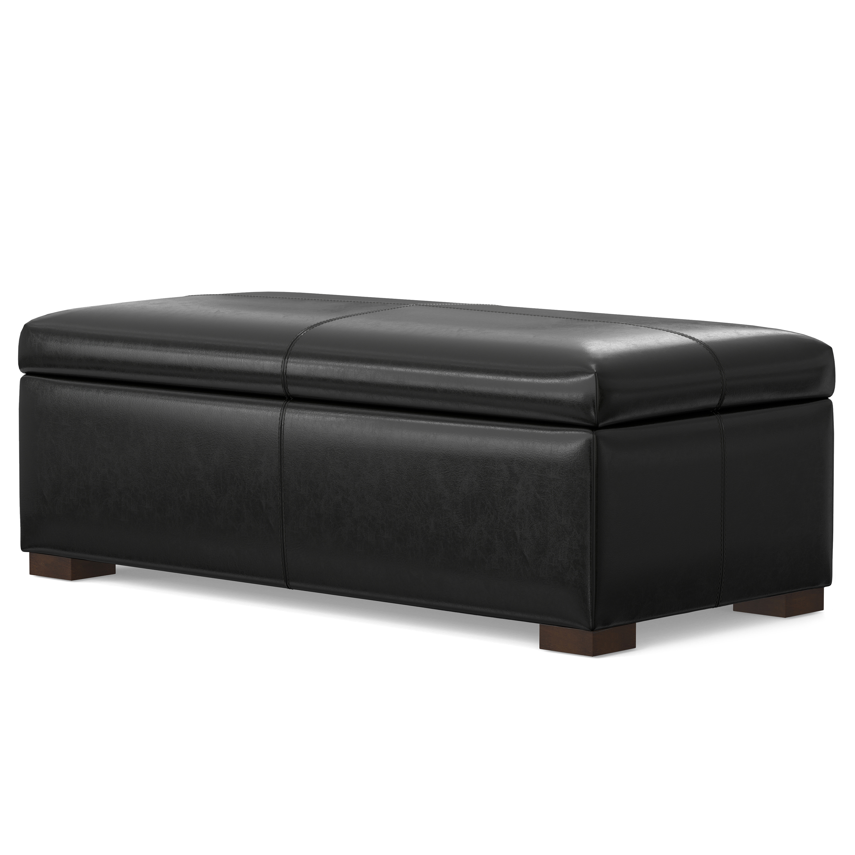 Gabbie 48 inch Wide Rectangular Storage Ottoman in Midnight Black PU Vegan Leather