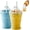 2pcs, variant on Collapsible Ice Ball Cup, 2-in-1 Collapsible Silicone Ice Maker Cup & Travel Tumbler with Lids and Straw, Reusable Portable Ice Sphere Mold for Iced Coffee, Juice, Whiskey (blue)