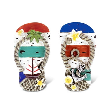 CoTa Global Flip Flop Refrigerator Nautical Ocean Magnets Set of 2 - Assorted Resin Beach Design, Fun and Cute Beach Magnets For Kitchen Fridge, Locker, Home Decor and Office Decor Novelty - 2 Pack