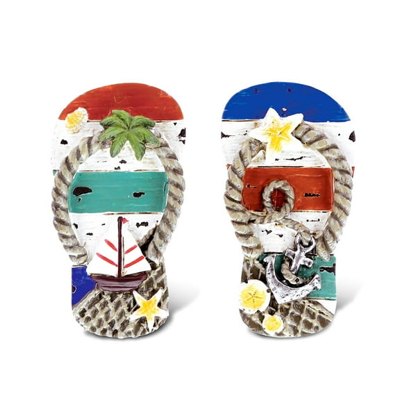 CoTa Global Flip Flop Refrigerator Nautical Ocean Magnets Set of 2 - Assorted Resin Beach Design, Fun and Cute Beach Magnets For Kitchen Fridge, Locker, Home Decor and Office Decor Novelty - 2 Pack