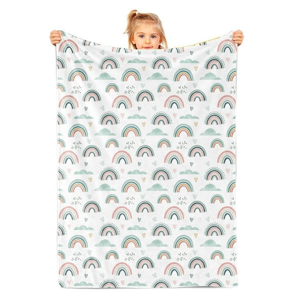 Rainbow Throw Blanket for Girls, Rainbow Blanket Throw Baby Girl Crib, Soft Cozy Flannel Rainbow Blanket Kids, Fluffy Fleece Bohemian Rainbow Blankets for Newborn Daughter Gifts Sofa 30x40 Inch