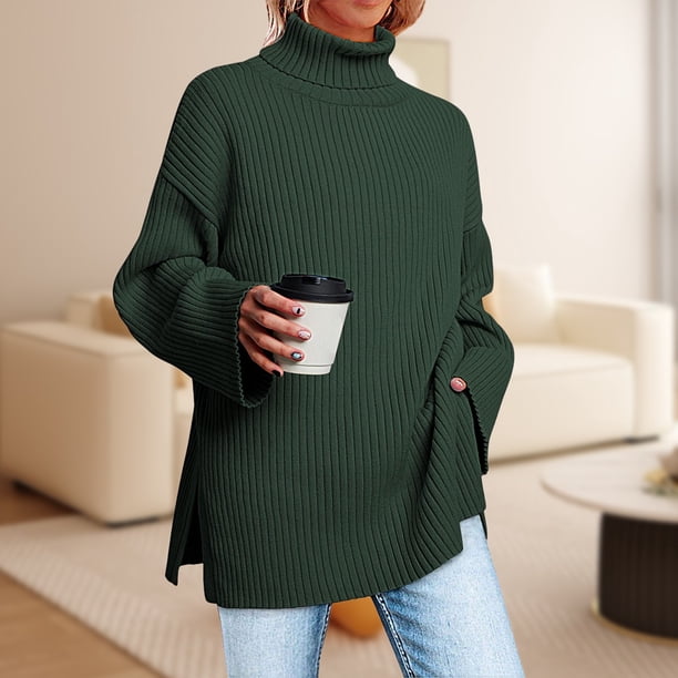 Suéter Suéteres de manga larga para mujer Suéter de punto acanalado acogedor Suéter elegante Prendas de abrigo Cgtredaw Verde Xl para Mujer
