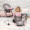 thumbnail image 5 of Bayer Design: 9-In-1 Doll Travel Bed Set - Grey-Pink-Butterfly - Sleep Playpen-Highchair-Bag-Feeding Care Toy Accessories For Dolls Up to 18", Kids 3+, 5 of 9