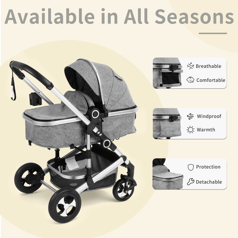 AILEEKISS 3-in-1 Convertible Baby Stroller, Big Seat, Adjustable