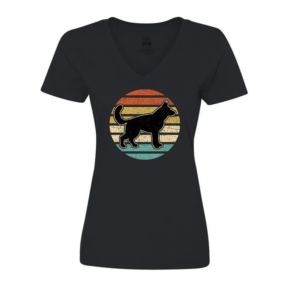 Inktastic German Shepherd Silhouette Vintage Retro Women's V-Neck T-Shirt