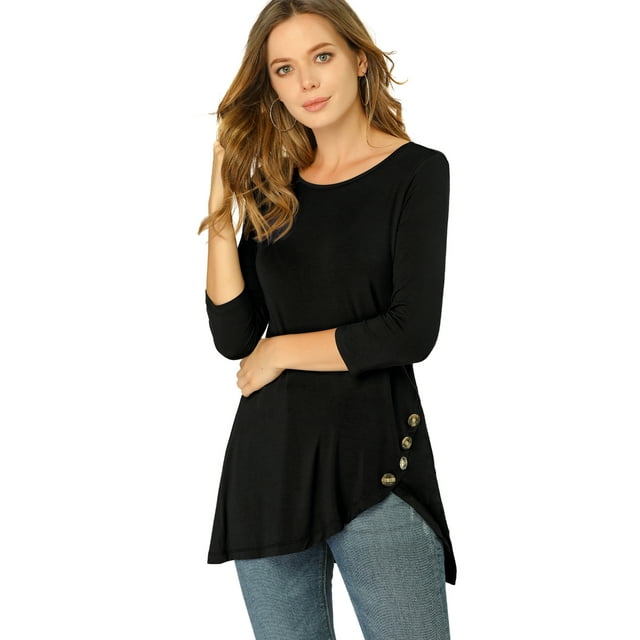 INSPIRE CHIC Tunique Décontractée pour Femme à Encolure Ronde, Manches 3/4, Ourlet Asymétrique