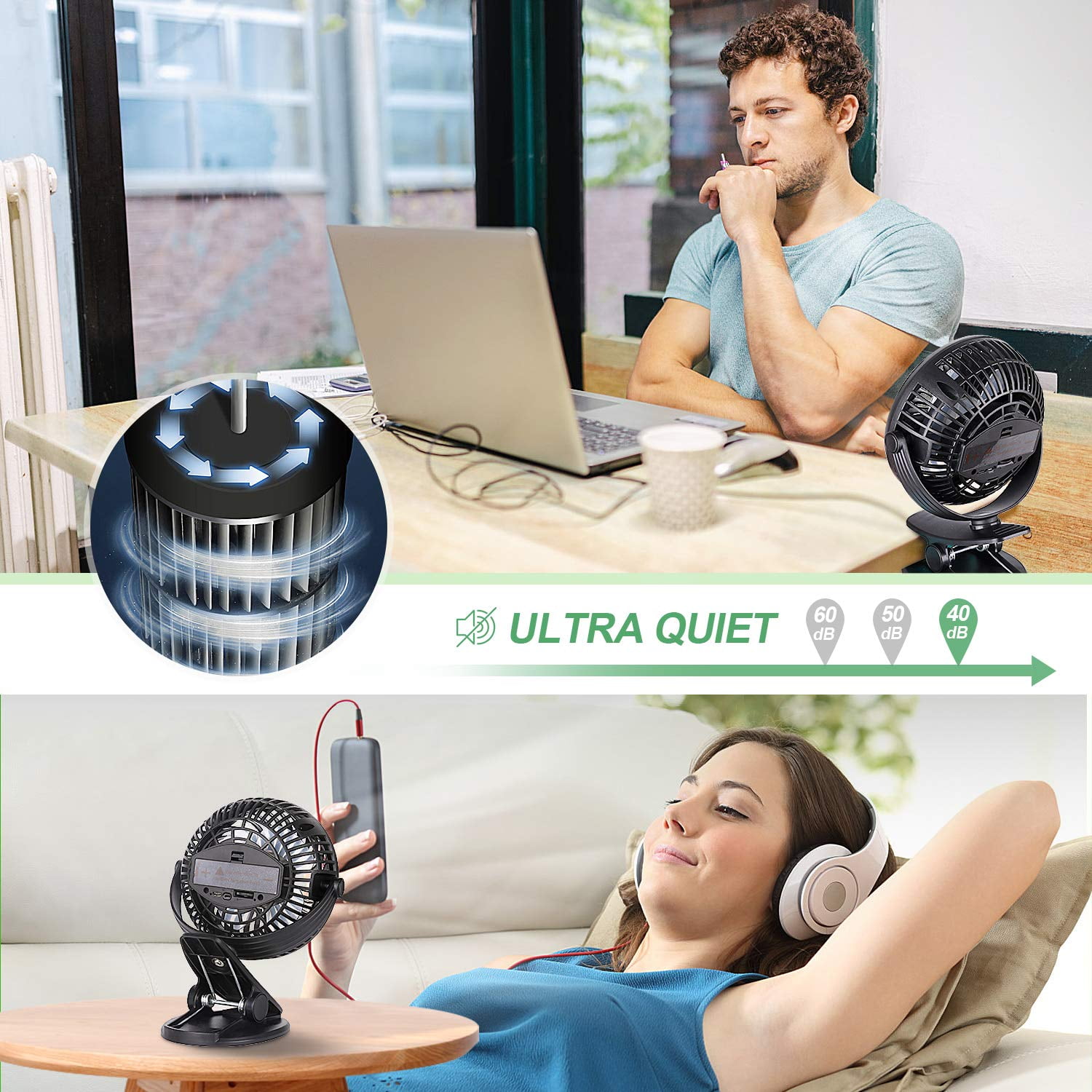 SkyGenius Portable Clip on Fan Battery Operated Fan with Hanging Hook Rechargeable Stroller Fan, Black