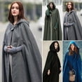 thumbnail image 5 of Grueso Otoño Invierno mujer capa con un solo botón diseñador femenino Vintage con capucha sólido hasta el suelo Medieval capa larga abrigos, 5 of 5