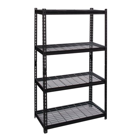 Iron Horse 2300 Riveted Steel Wire Deck Shelving 4-Shelf Unit  18D x 36W x 60H  Black