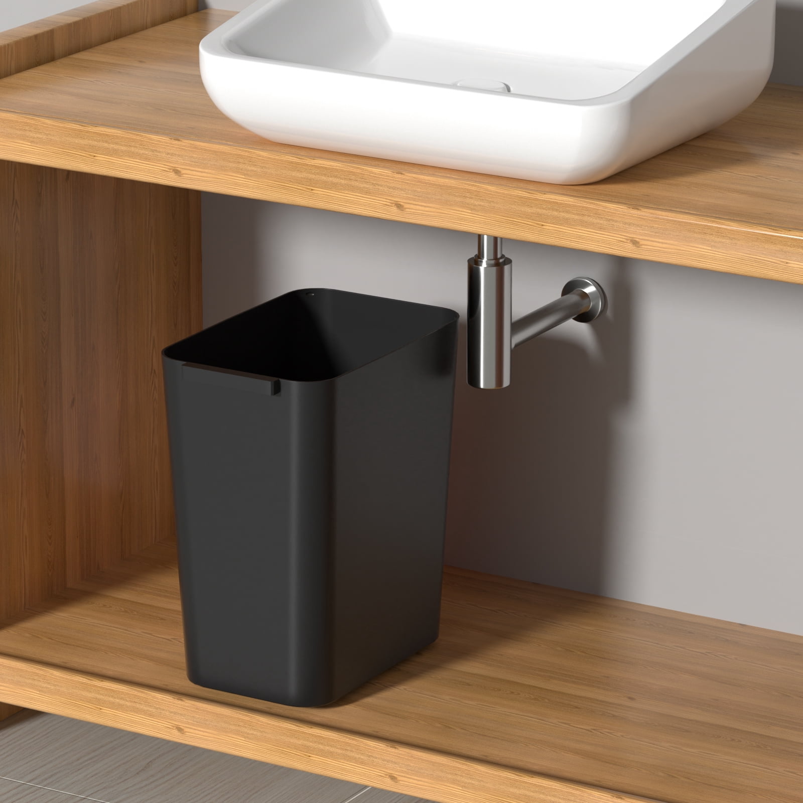 Idotry 4.5 Gallon Slim Plastic Wastebasket, 3 Pack Rectangular Small Trash Can Wastebasket for Office Bathroom Kitchen, Black