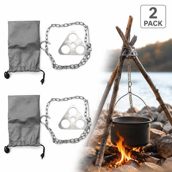 2 Pack Stainless Steel Campfire Hanging Chain Pot Hanger Camping Cookware