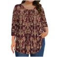 thumbnail image 2 of Viluyesy Big Size Round Neck T-Shirt for Womens 3/4 Sleeves Shirt Tops Fashionable Loose Blouse Coffee Size 4XL, 2 of 7
