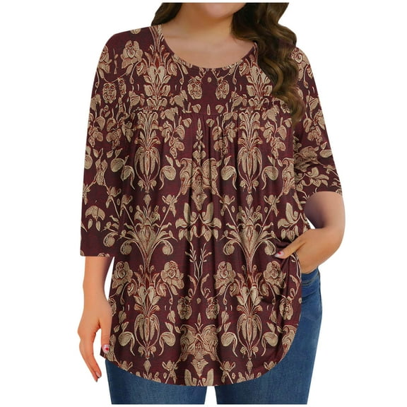 3/4 Sleeve Tops for Women Summer Sale Women's Plus Size Solid Color Gradient European T-Shirt Home Casual with Three Quarter Sleeves Round Neck Top/shirt