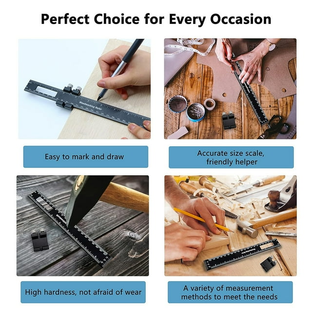 Becaristey Aluminum Alloy Ruler Woodworking Gauge Marking Gauge Ruler Track Ruler Metal Construction Ruler 12INCH 1Set