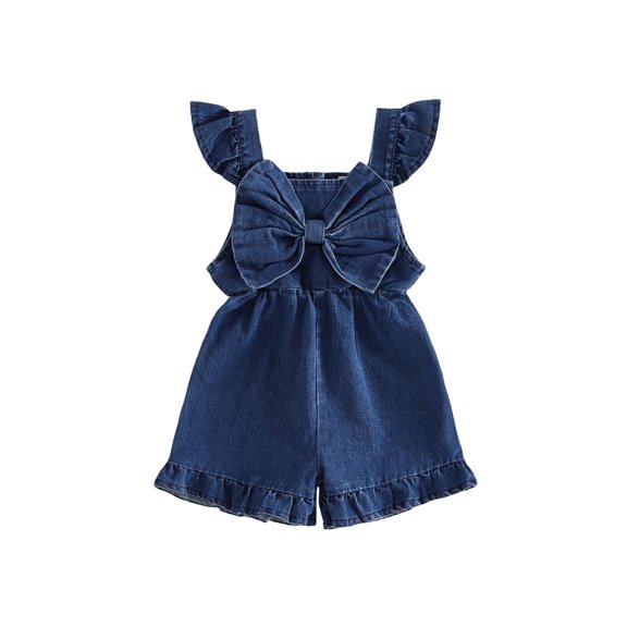 RUINIXCW Kids Toddler Baby Girl Summer Denim Romper Overalls Infant Baby Girls Summer Fall Clothes Flying Sleeve Square Neck Big Bow Pants Jumpsuit Jeans Flared Pants