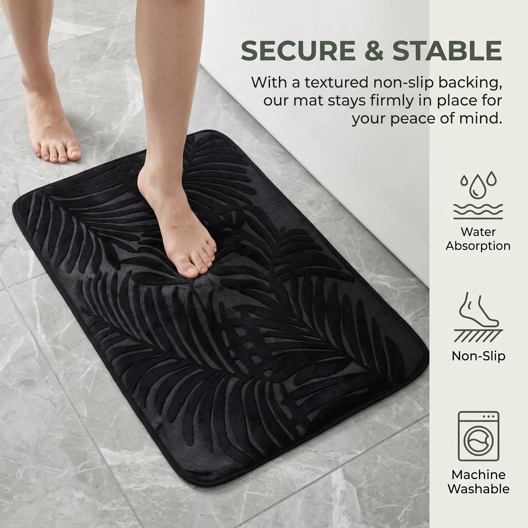 Unique Bargains Non Slip Absorbent Microfiber Plush Shaggy Bath Mat Black 24" x 16"