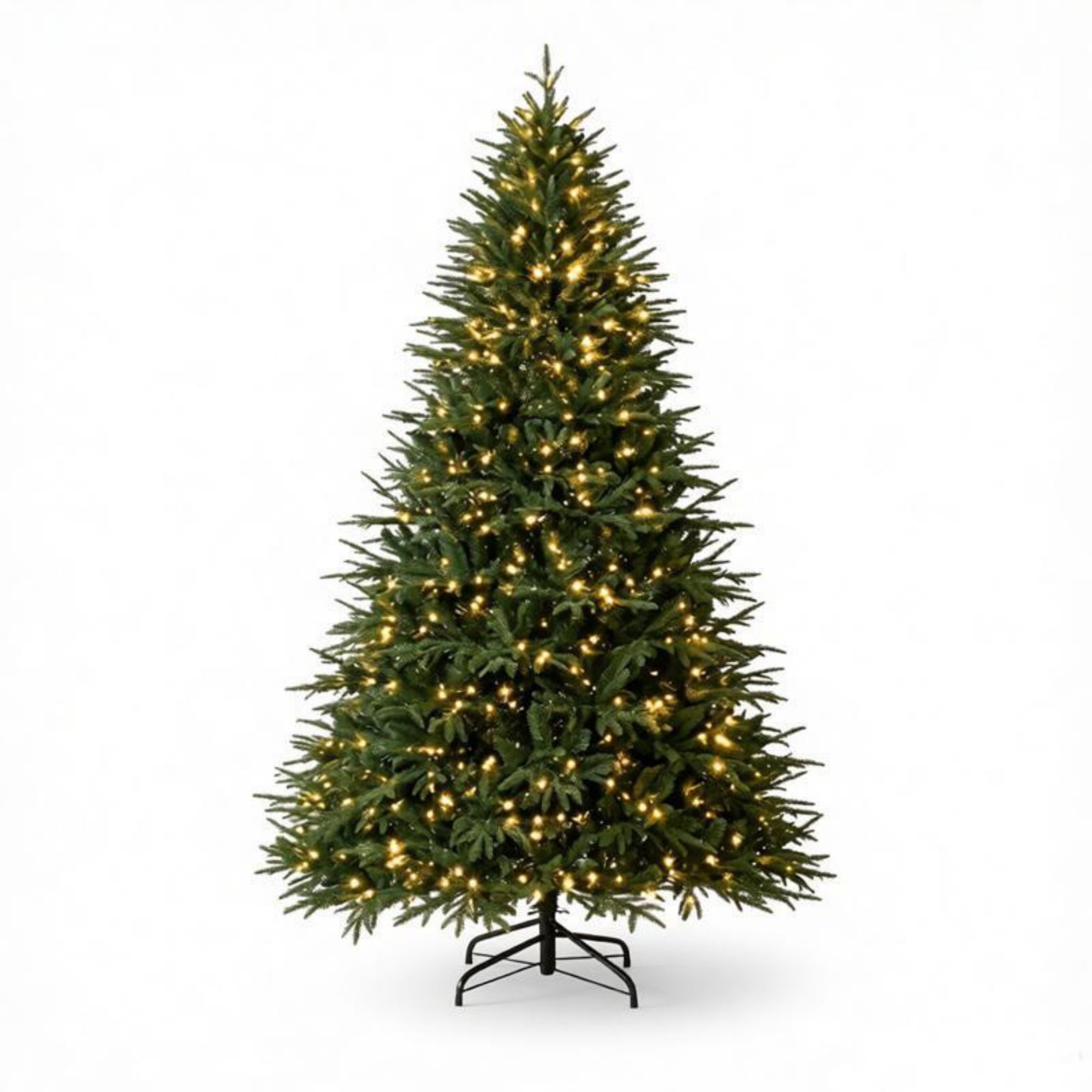 Pre-Lit Artificial Christmas Tree, 7.5 ft, 3719 Branch Tips, 1000 Warm White LED Lights, Hinged Sections, Metal Base