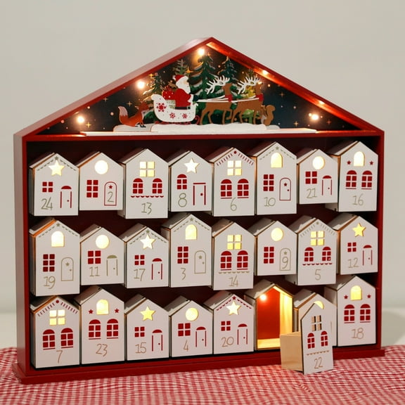 PEUS Extra-Large Wooden Advent Calendar 2025 with LED Lights