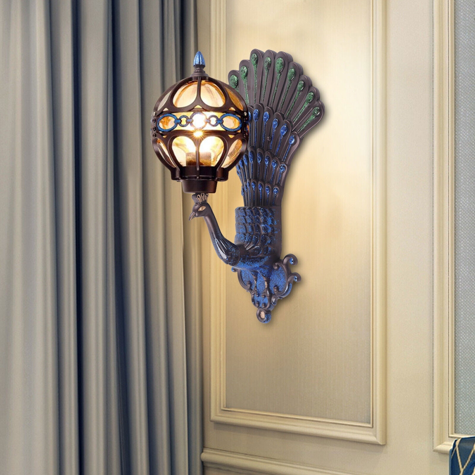 Antique Vintage Peacock Wall Light Waterproof Fixture Wall Sconce Porch Lamp for Living Room