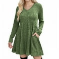thumbnail image 6 of Homenesgenics Spring Dresses for Women 2026 Plus Size Trendy Ladies' Color Casual Long-sleeved V-neck Dress With Pockets And A Cinched Waist Green XL, 6 of 9
