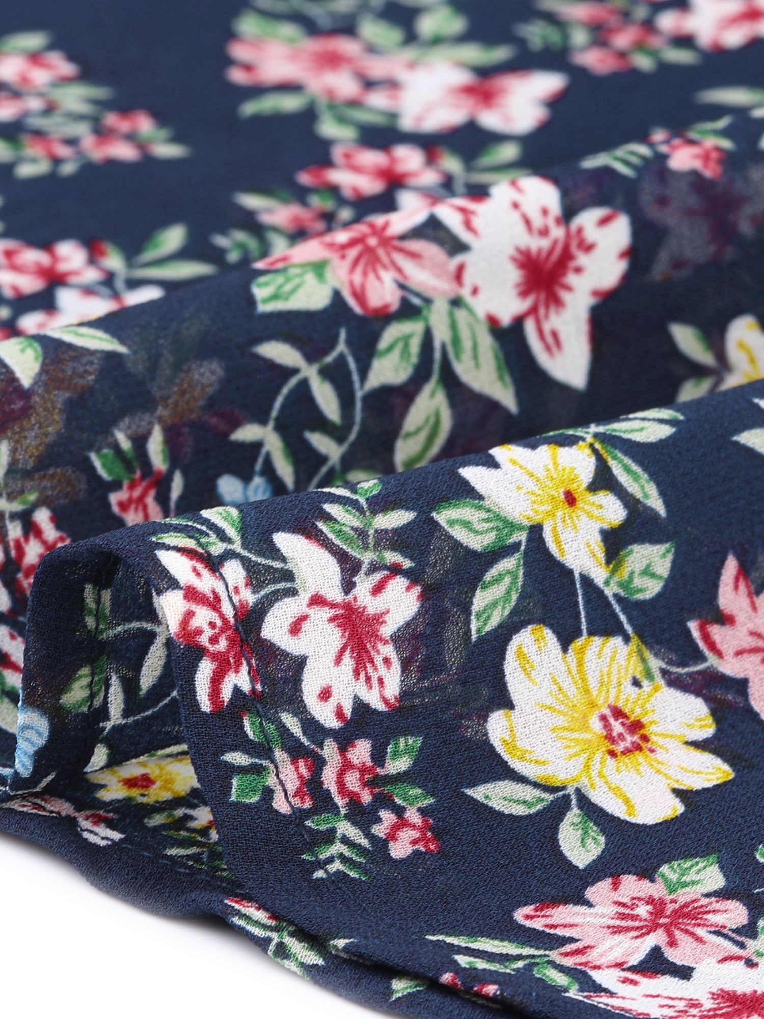 DARING DIVA Women's Plus Chiffon Flare Short Sleeves Floral Top 3X Navy Blue