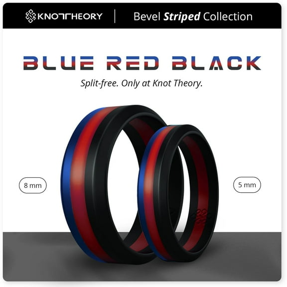 Blue Red Black Stripe Silicone Ring for Men and Women 8mm Bandwidth