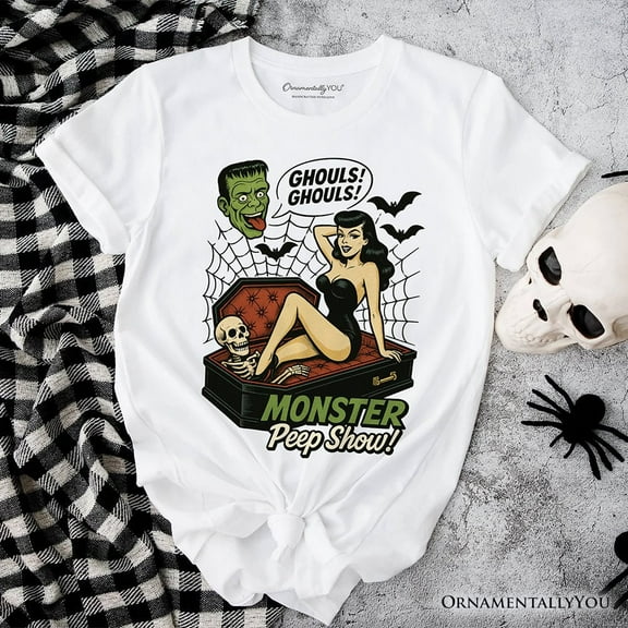 Monster Peep Show Pin-Up T-Shirt, Retro Horror Halloween Tee