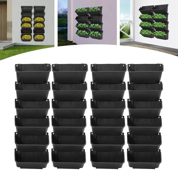 Modern Wall-Mounted Garden Planter Set 24 Pieces, Injection Molding PP Plant Pot for Balcony Patio Commercial Wall Greening