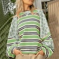 thumbnail image 2 of miqiqism Women's Fashion Spliced Striped Sweatshirts Casual Long Sleeve Loose Blouses Comfy Round Neck Drop Shoulder Pullover Sweatshirt Tops,Green,XX-Large, 2 of 6