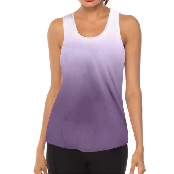 Cathalem Yoga Tops for Women Workout Cool T-Shirt Running Short Tank Crop  Tops,Purple XXL 
