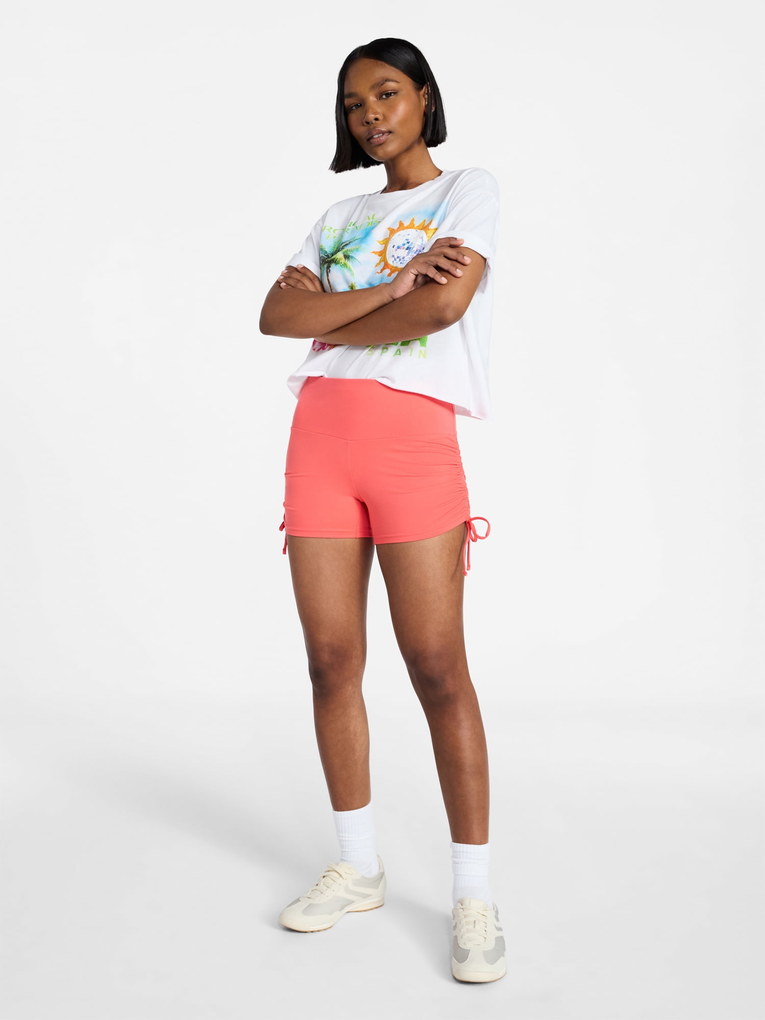 No Boundaries Ruched Side Bike Shorts, 4" Inseam, Women’s XXS-XXL