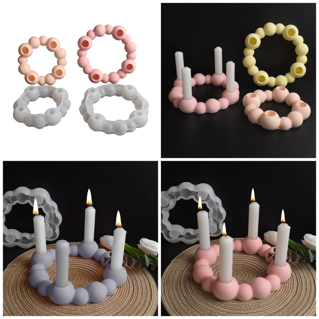 Aurgiarme Multifuntional Round Candle Holder Moulds Plaster Crafting Silicone Mold Suitable for Wedding and Home Decorations